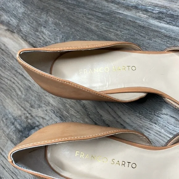 Franco Sarto Arrow Tan & Gold Metallic Leather D’Orsay High Heels, size 8 - Picture 4 of 8